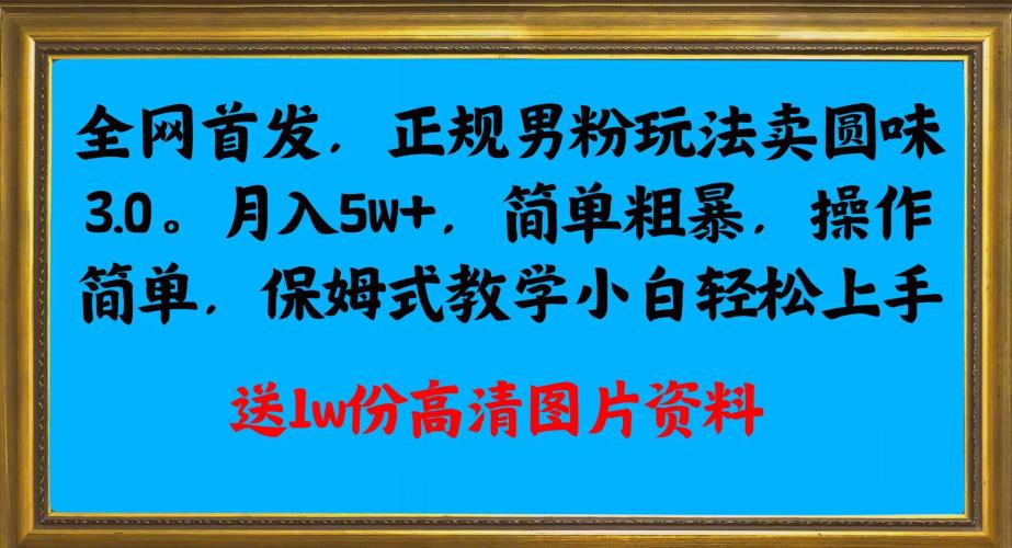 全网首发正规男粉玩法卖圆味3.0，月入5W+，简单粗暴，操作简单，保姆式教学，小白轻松上手网赚项目-副业赚钱-互联网创业-资源整合歪妹网赚